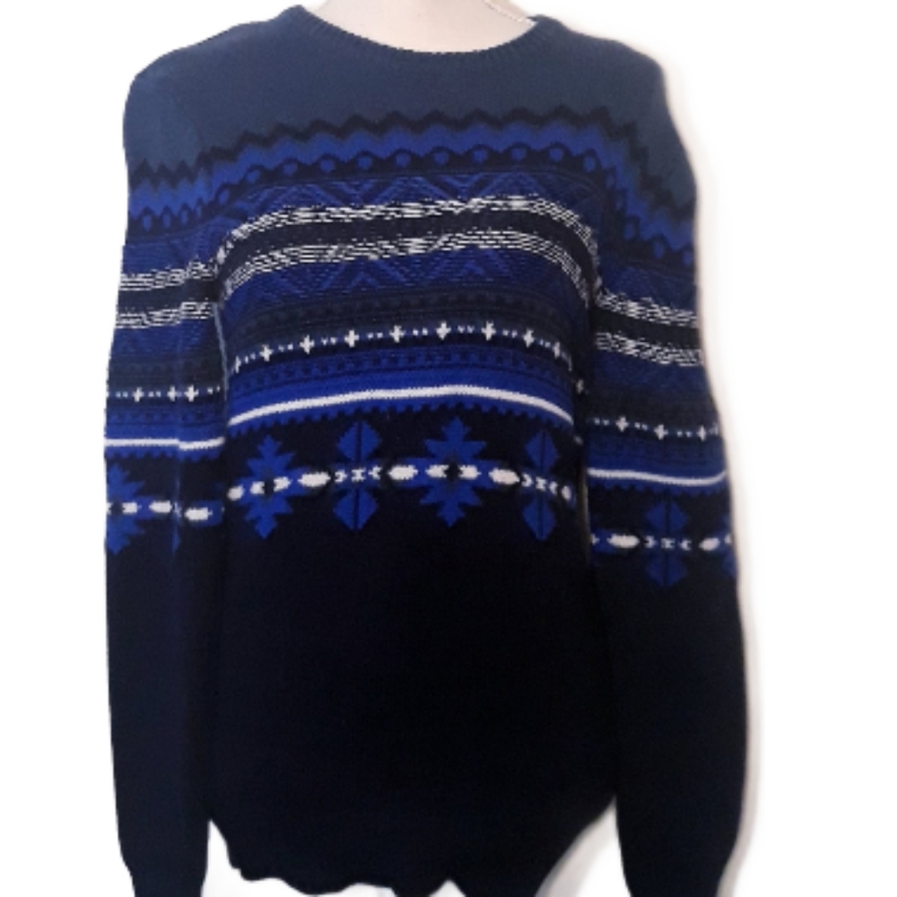 American Eagle Seriously Soft Blue Knit Geometric Pullover Sweater - XS - Picture 9 of 10